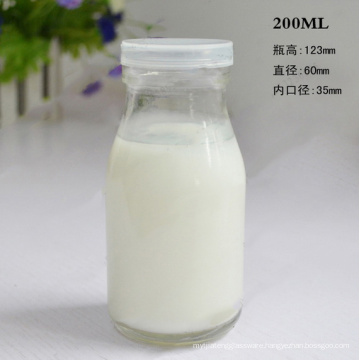 Wholesale 200ml Glass milk bottle 6oz with plastic lid
